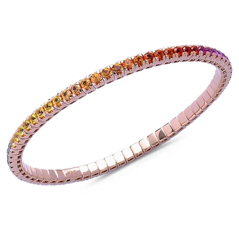18K Gold Stretch Rainbow Sapphire Tennis Bracelet, 2.25-8.58 Carats