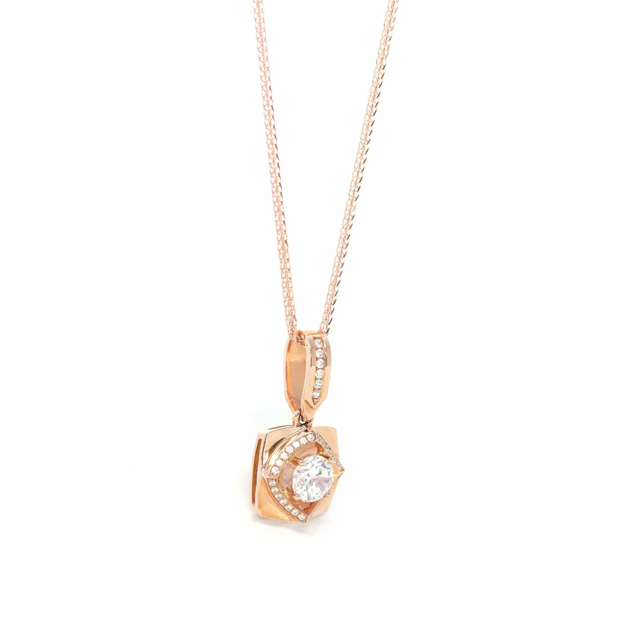 18K Rose Gold Pendant Necklace With CZ