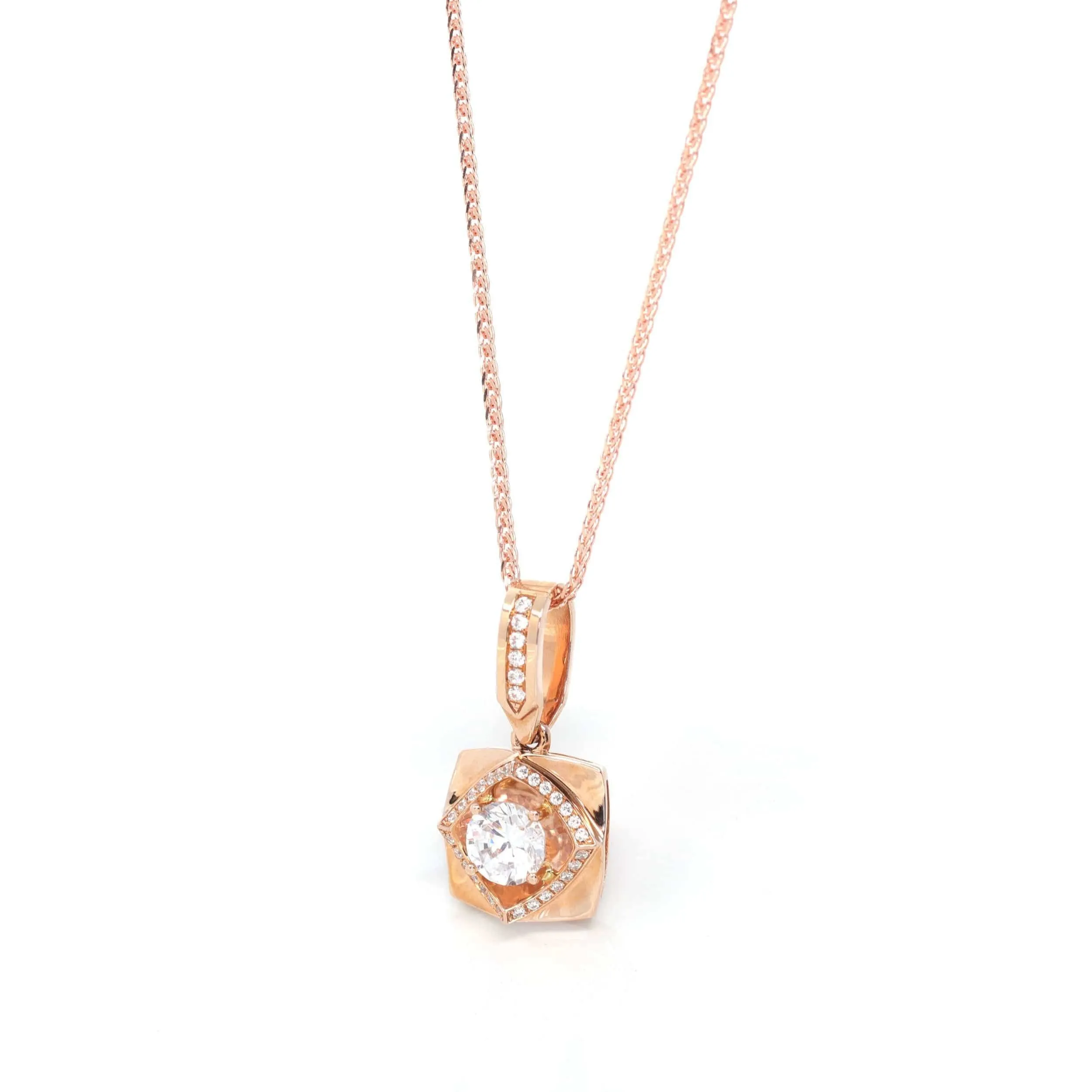 18K Rose Gold Pendant Necklace With CZ