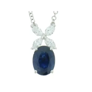 18K White Gold Sapphire and Diamond Pendant Necklace