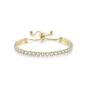 18k Yellow Gold 6 Cttw Created Cubic Zirconia CZ Round Adjustable Tennis Plated Bracelet