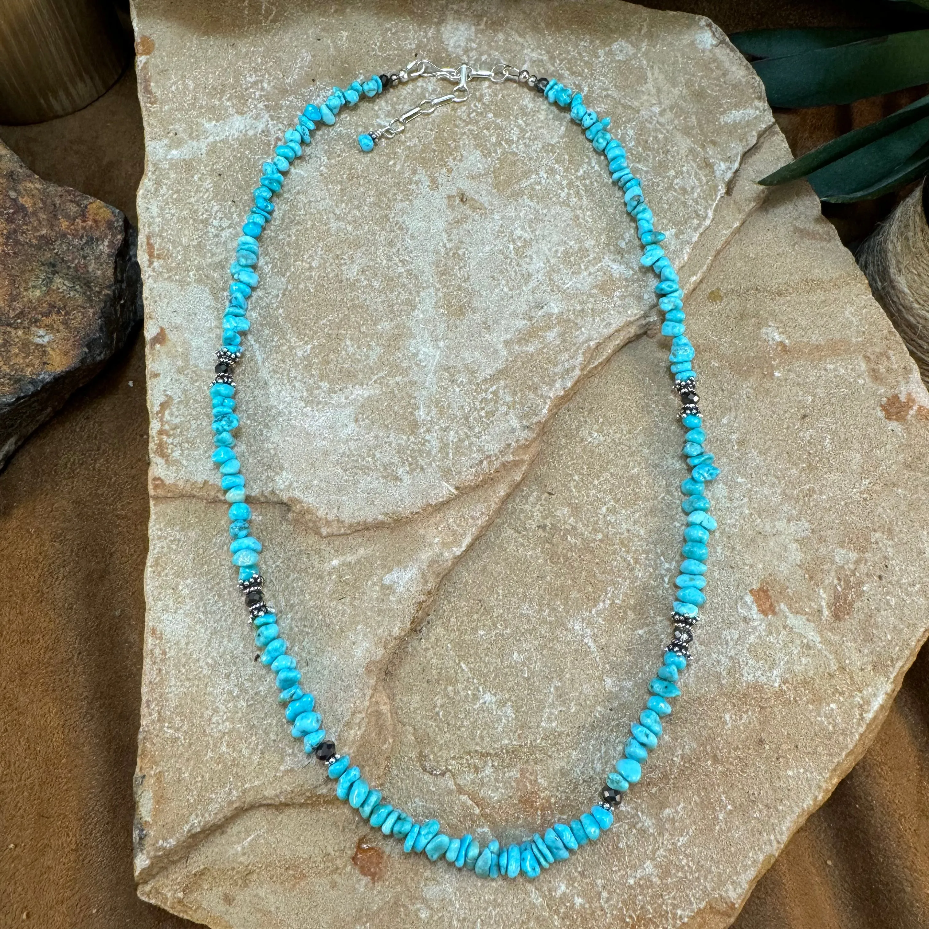 18" David Rosales Kingman Turquoise Sterling Silver Beaded Necklace