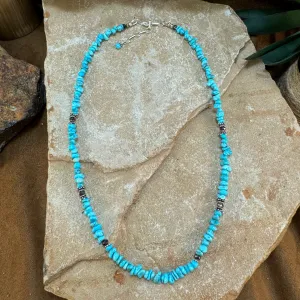 18" David Rosales Kingman Turquoise Sterling Silver Beaded Necklace