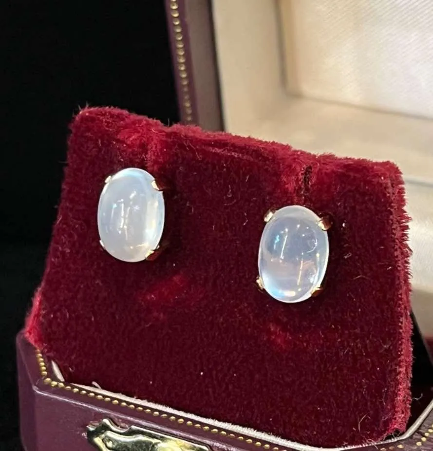 1920s Moonstone 9ct Rose Gold Stud Earrings