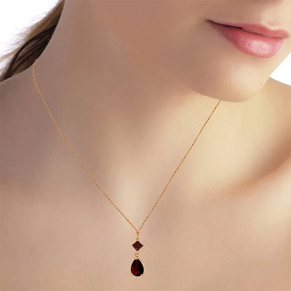 2 Carat 14K Solid Rose Gold Laughter Garnet Necklace