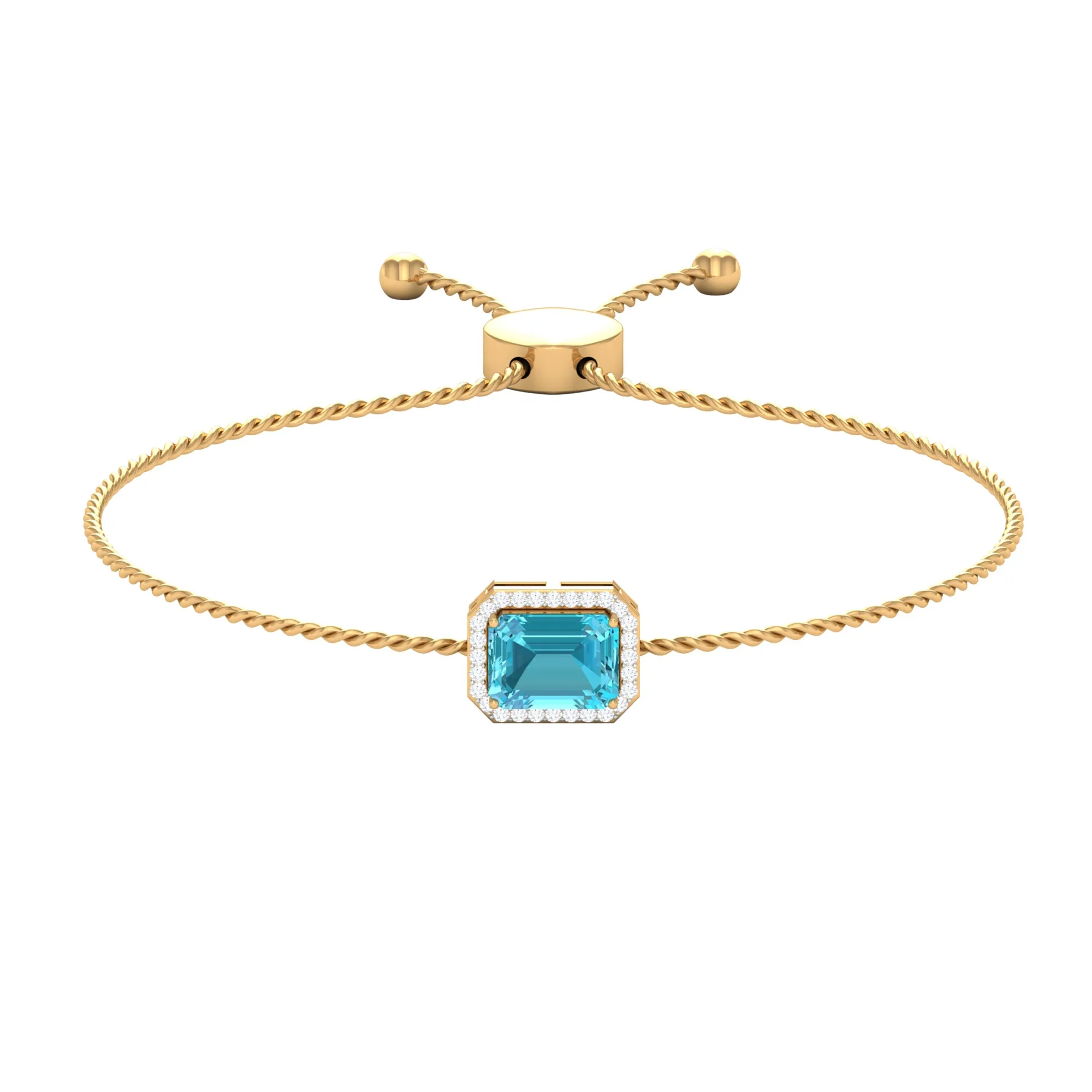 2 CT Octagon Cut Swiss Blue Topaz and Diamond Bolo Chain Bracelet