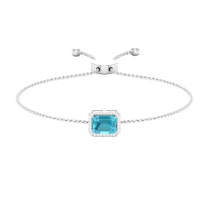 2 CT Octagon Cut Swiss Blue Topaz and Diamond Bolo Chain Bracelet
