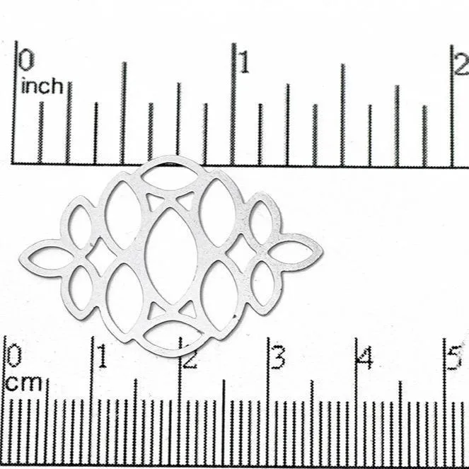 24mm x 35mm Filigree Thin Flat Multiple Open Hole Connector - Made of Brass - Satin Rhodium Silver and Satin Hamilton Gold - Sold by the Piece - K72