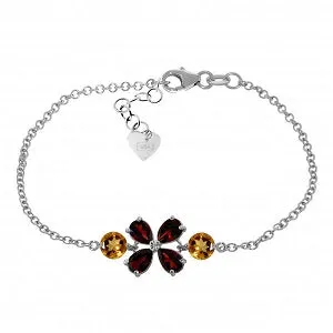 3.15 Carat 14K Solid White Gold Bracelet Garnet Citrine
