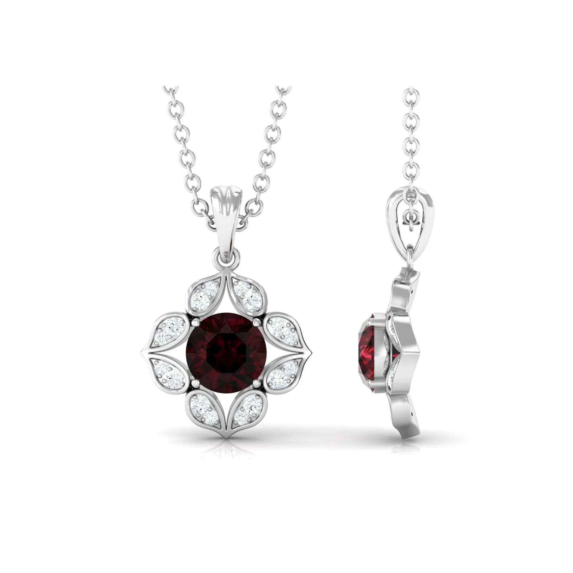 3/4 CT Natural Garnet Bridal Pendant with Diamond