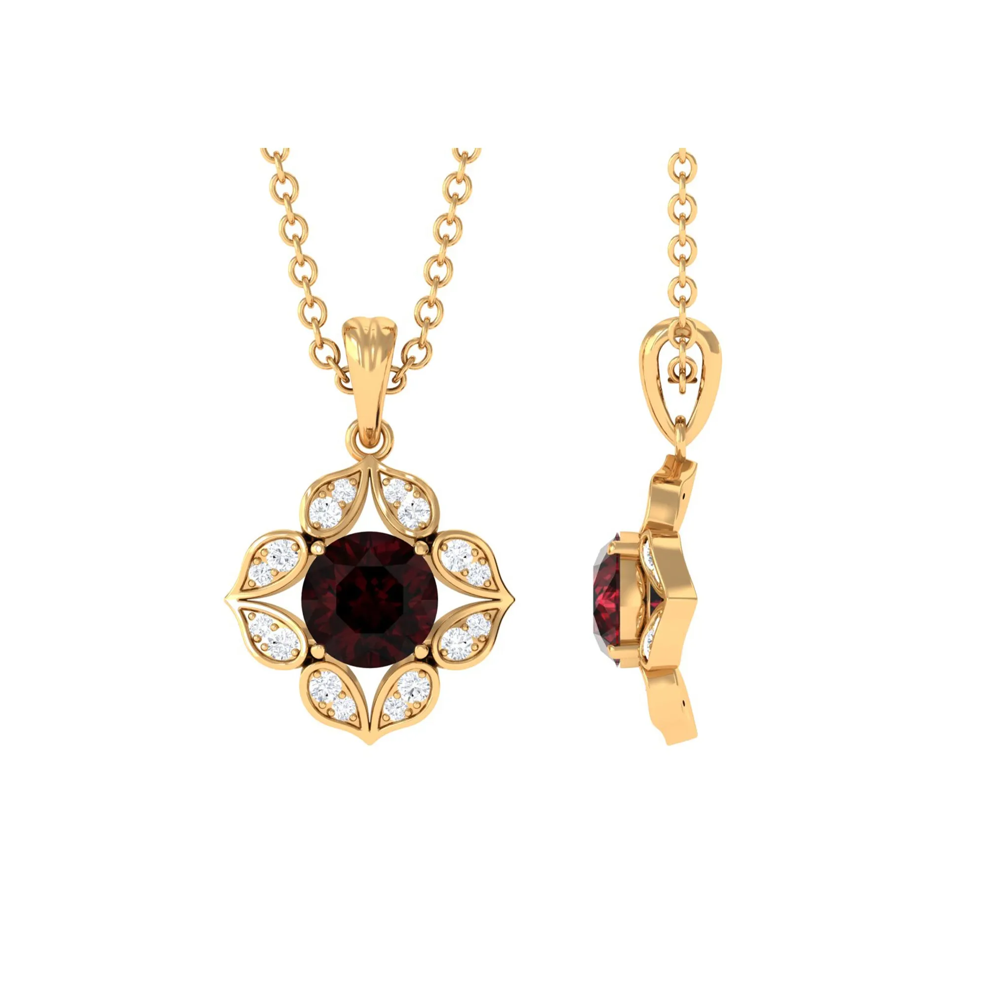 3/4 CT Natural Garnet Bridal Pendant with Diamond
