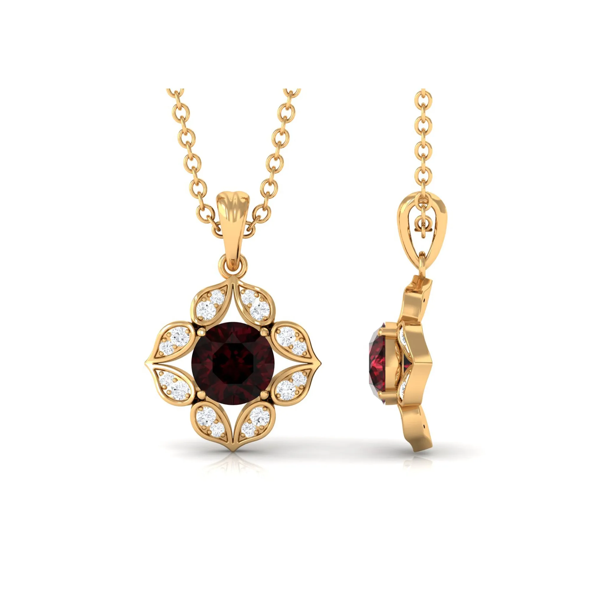 3/4 CT Natural Garnet Bridal Pendant with Diamond
