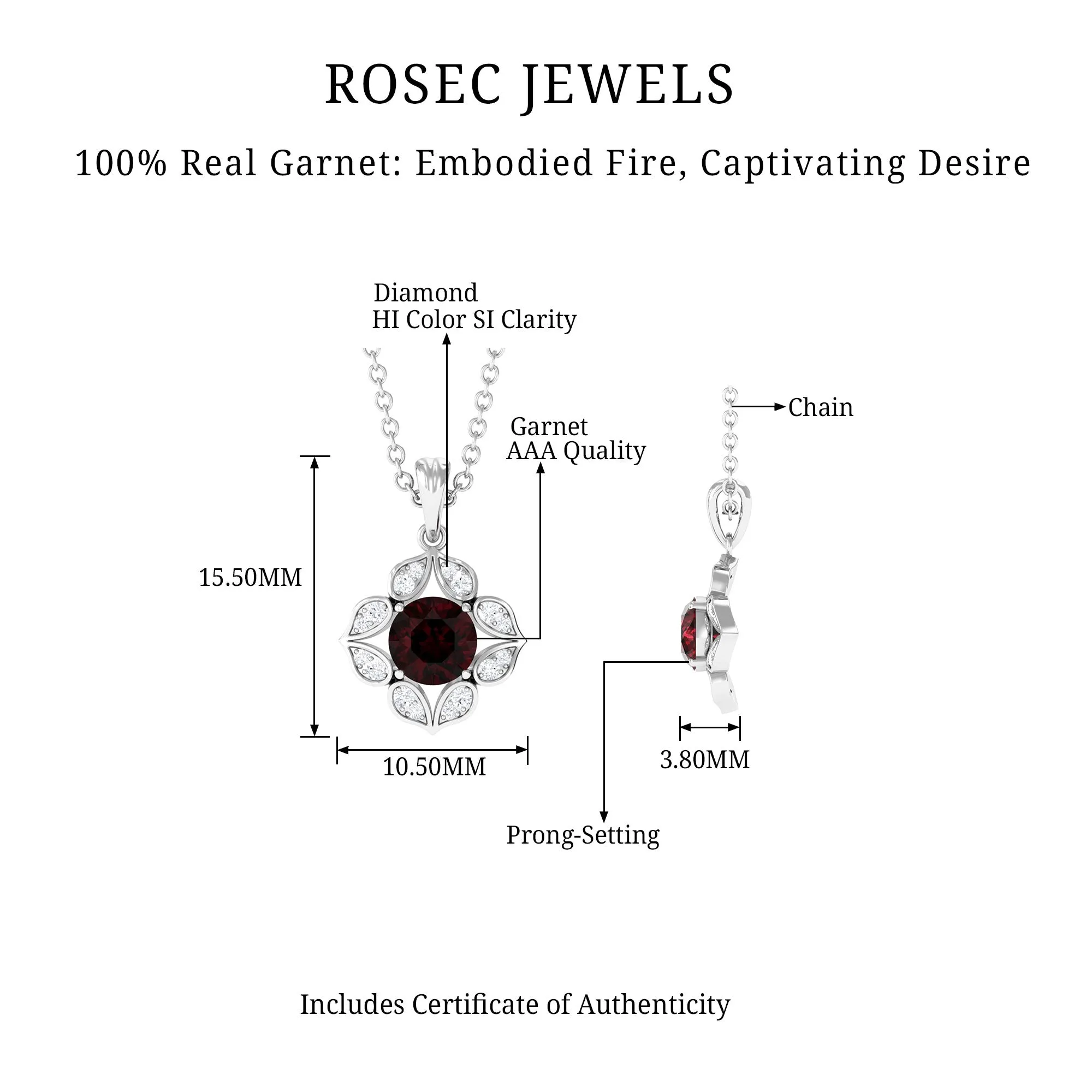 3/4 CT Natural Garnet Bridal Pendant with Diamond