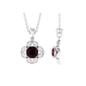 3/4 CT Natural Garnet Bridal Pendant with Diamond