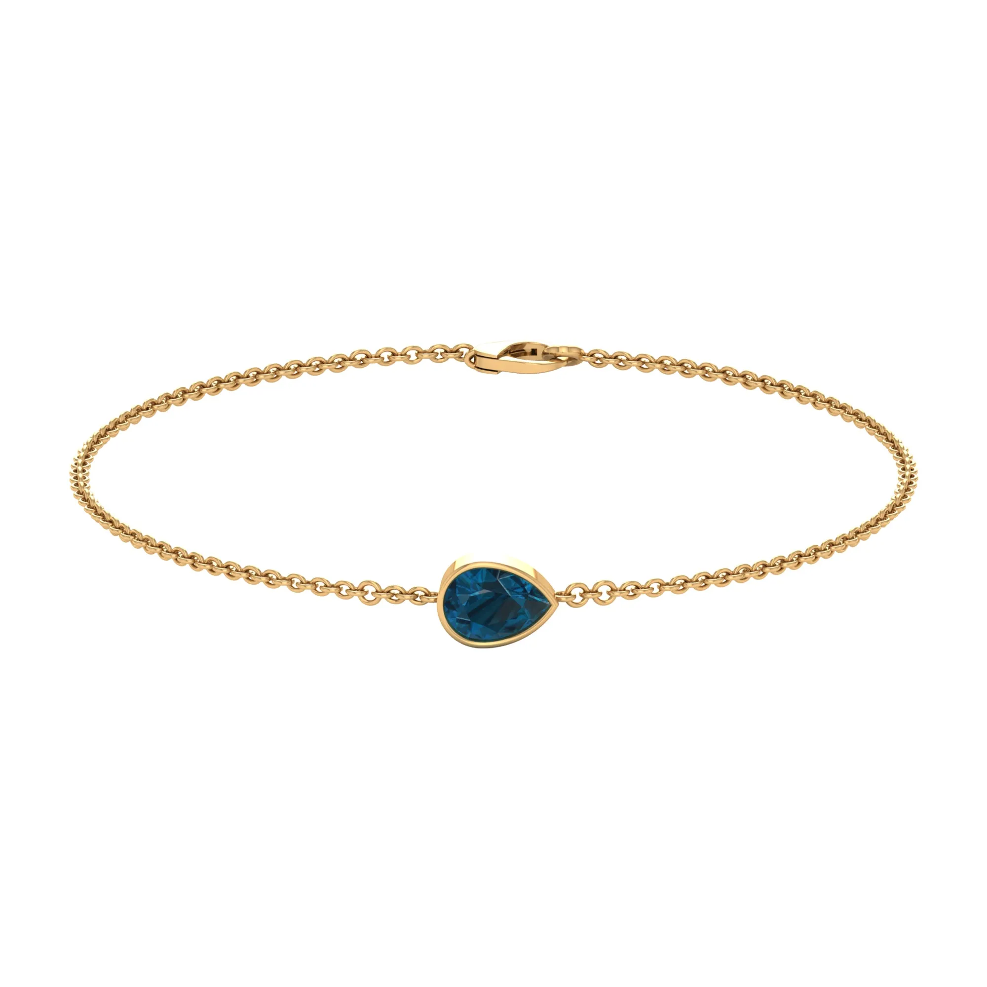 3/4 CT Pear Cut London Blue Topaz Solitaire Gold Chain Bracelet