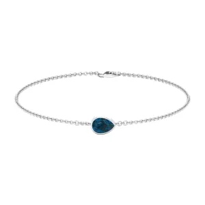 3/4 CT Pear Cut London Blue Topaz Solitaire Gold Chain Bracelet