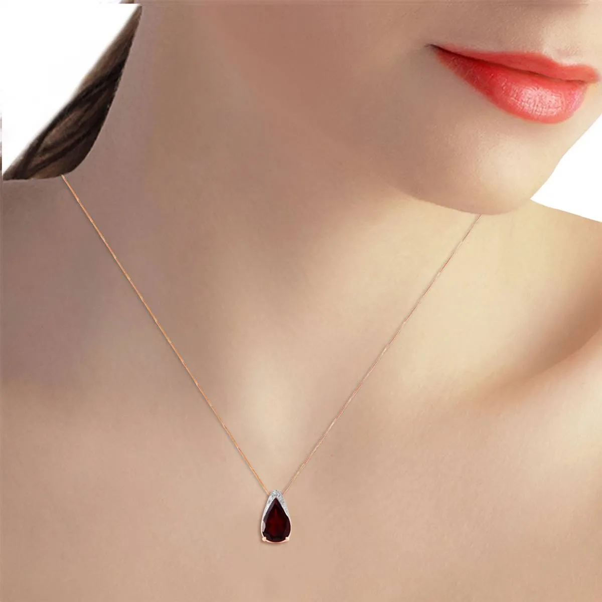 5 Carat 14K Solid Rose Gold Necklace Natural Garnet