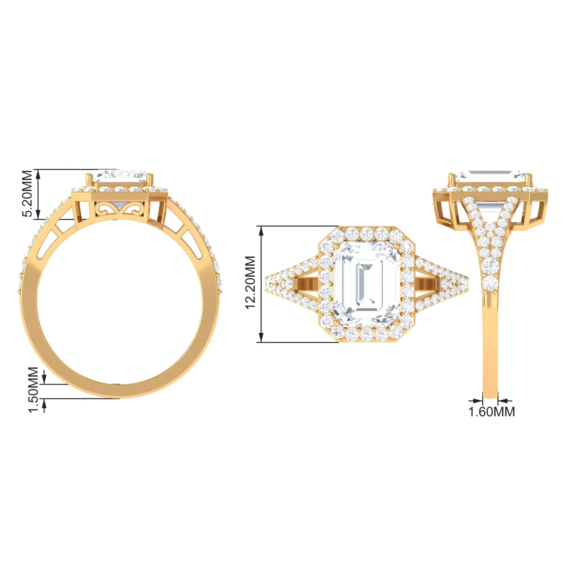 5 CT Split Shank Octagon Cut Zircon Statement Engagement Ring