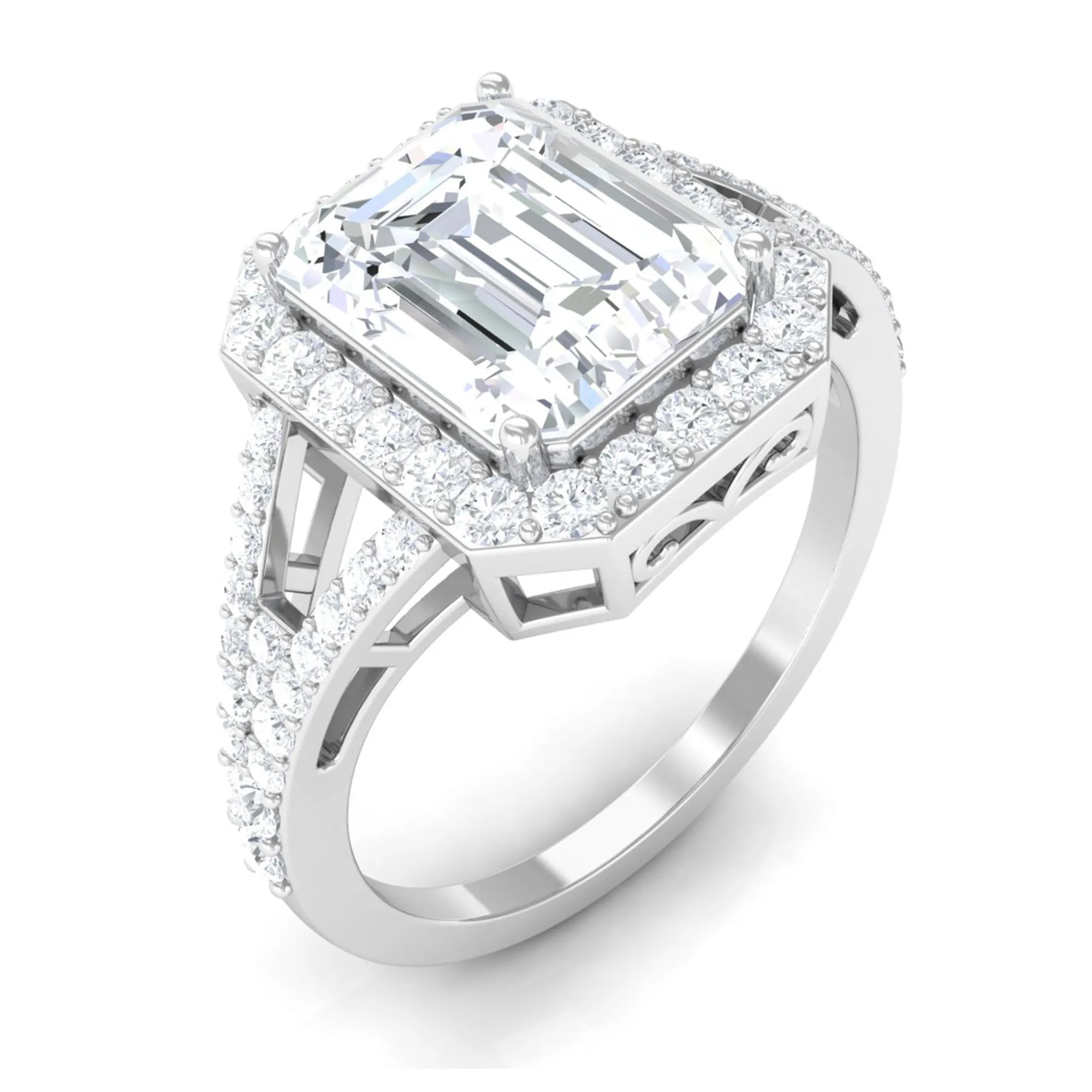 5 CT Split Shank Octagon Cut Zircon Statement Engagement Ring