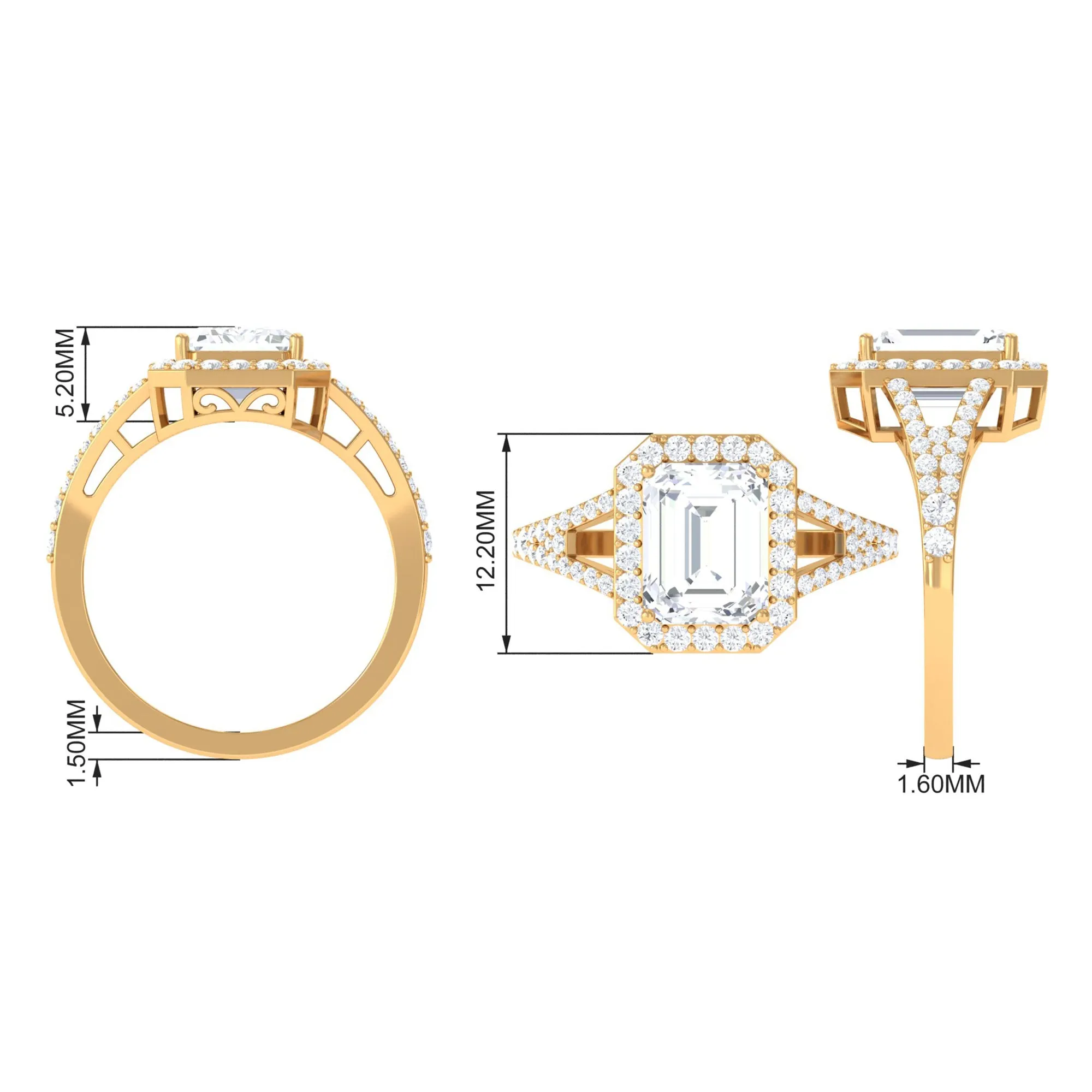 5 CT Split Shank Octagon Cut Zircon Statement Engagement Ring