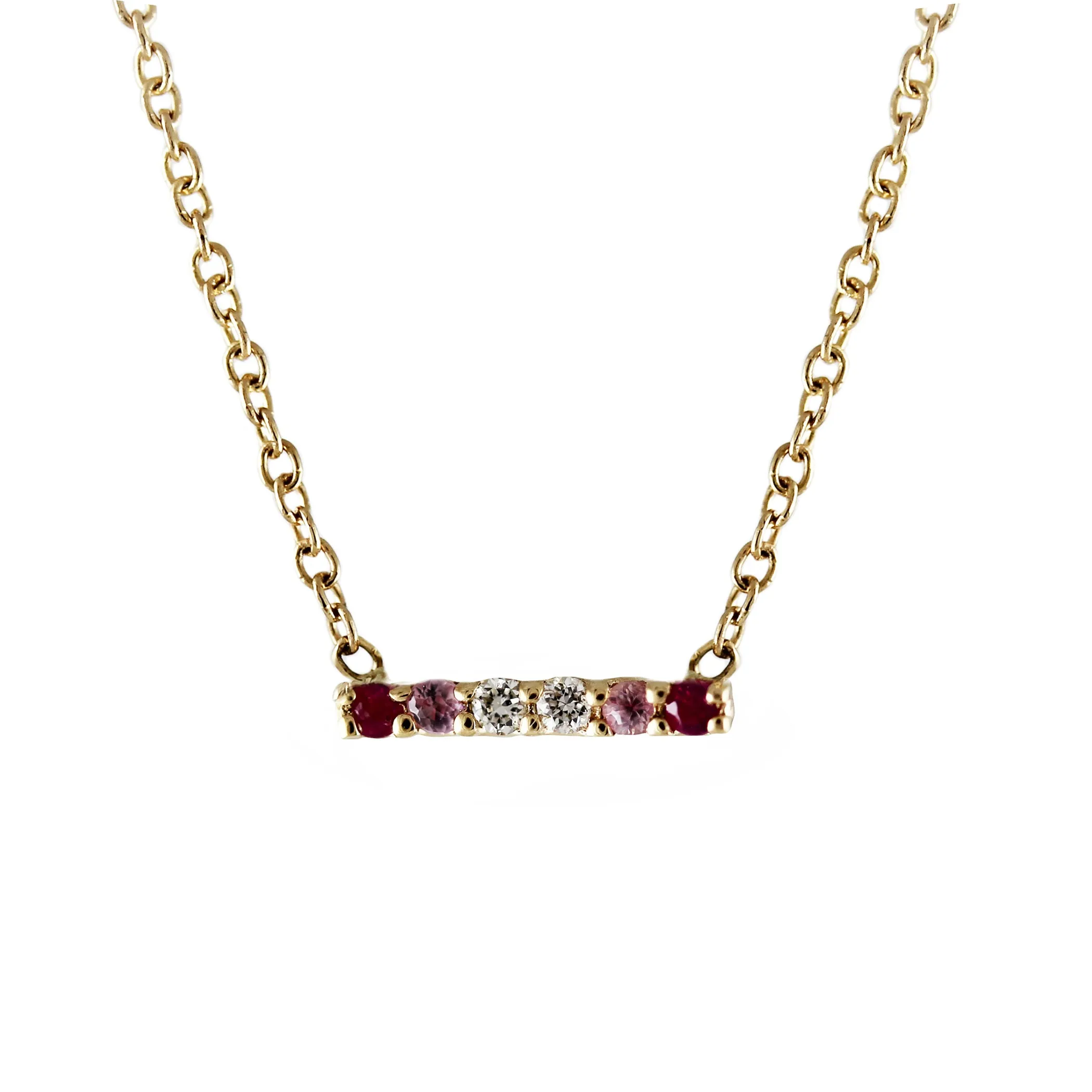 6 PINK SAPPHIRES AND DIAMONDS BAR NECKLACE