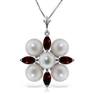 6.3 Carat 14K Solid White Gold Sky's The Limit Garnet Pearl Necklace
