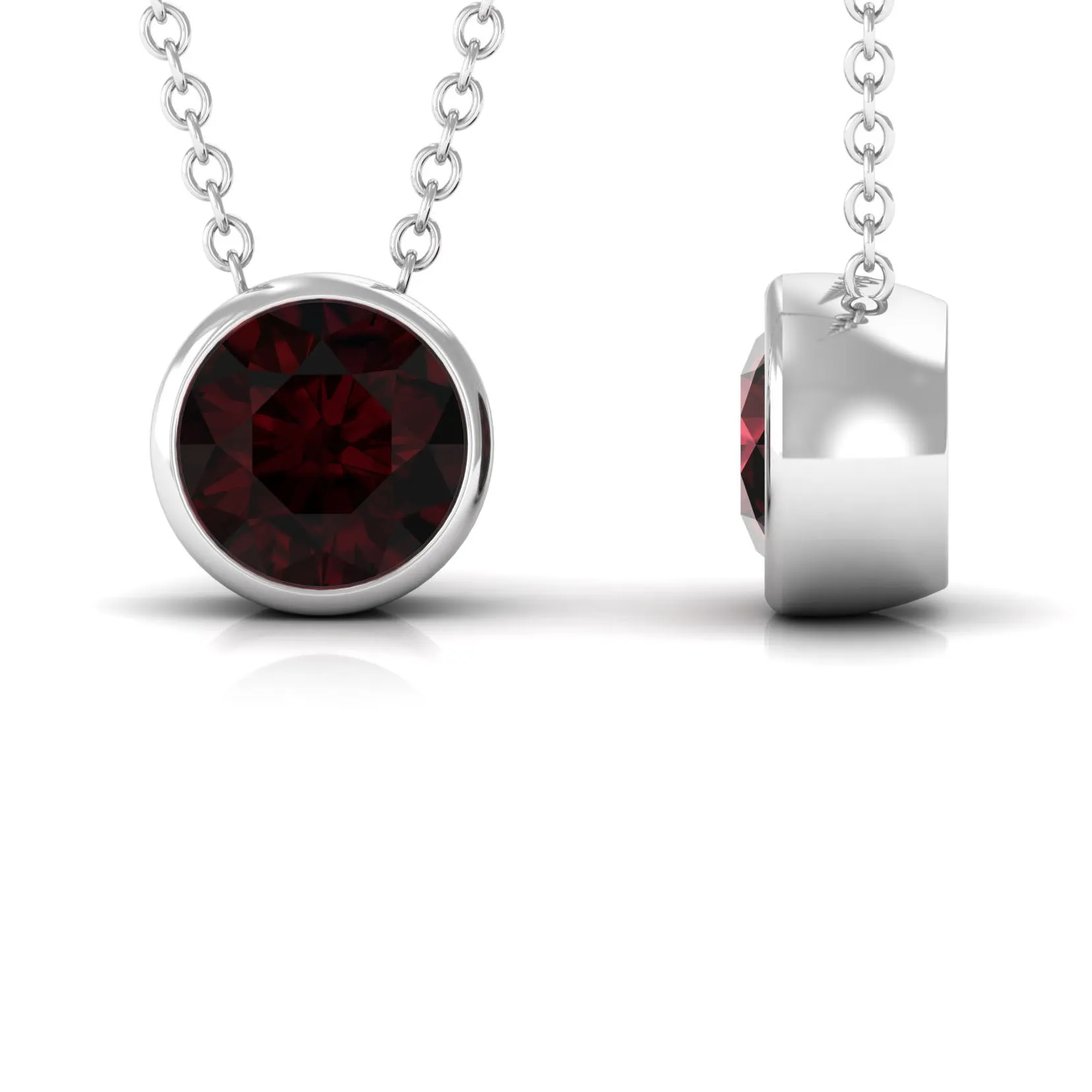 7 MM Simple Gold Solitaire Pendant Necklace with Garnet