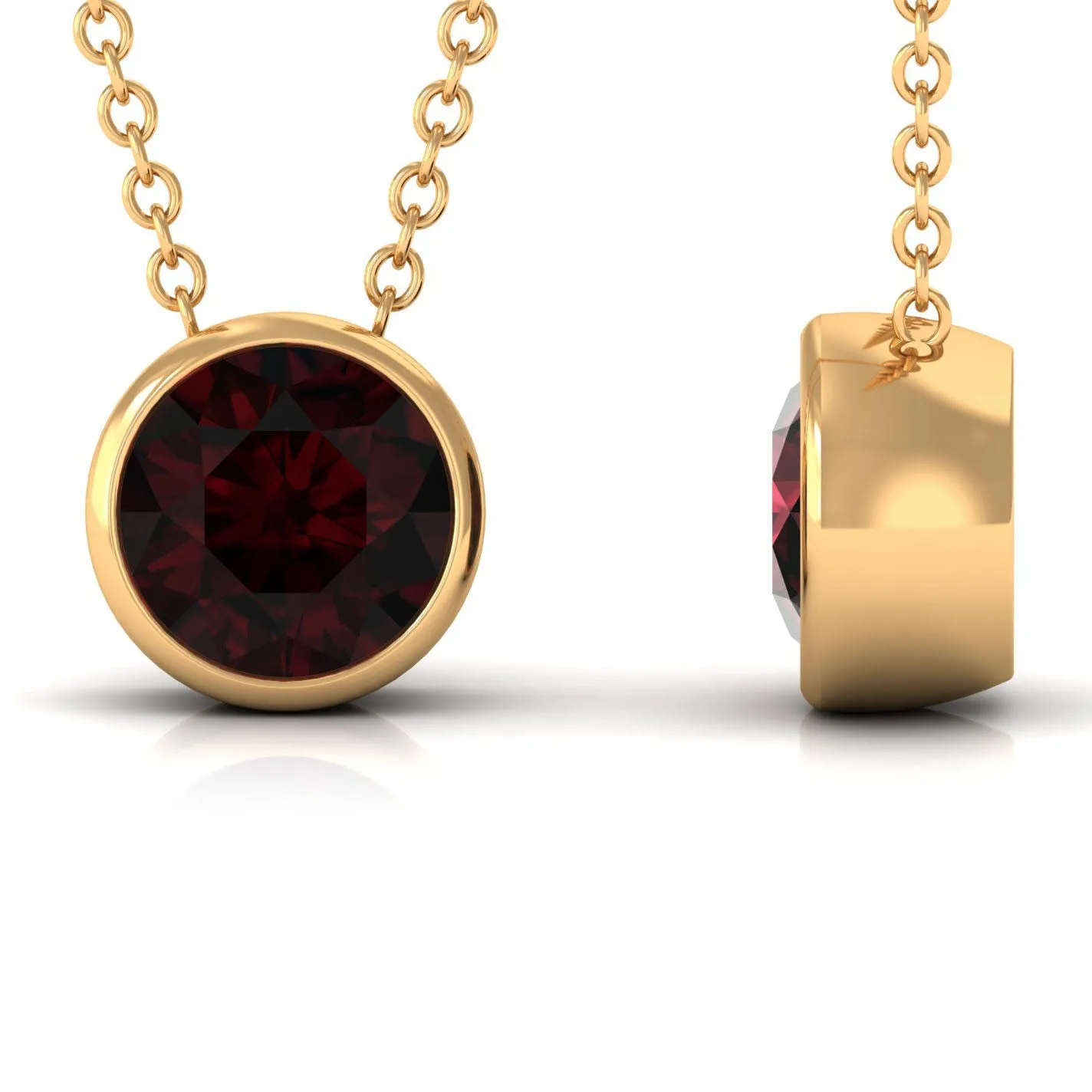 7 MM Simple Gold Solitaire Pendant Necklace with Garnet