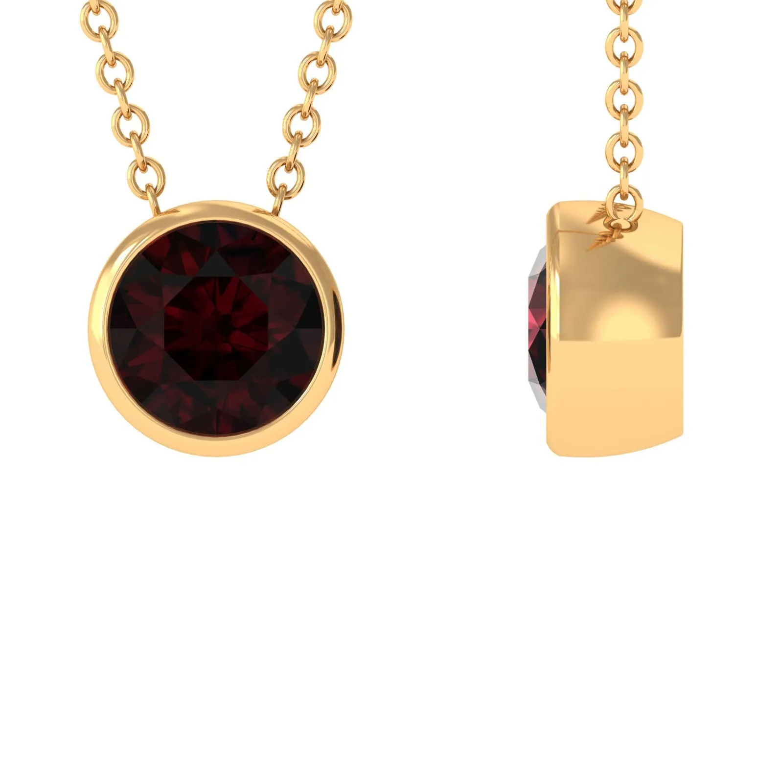 7 MM Simple Gold Solitaire Pendant Necklace with Garnet