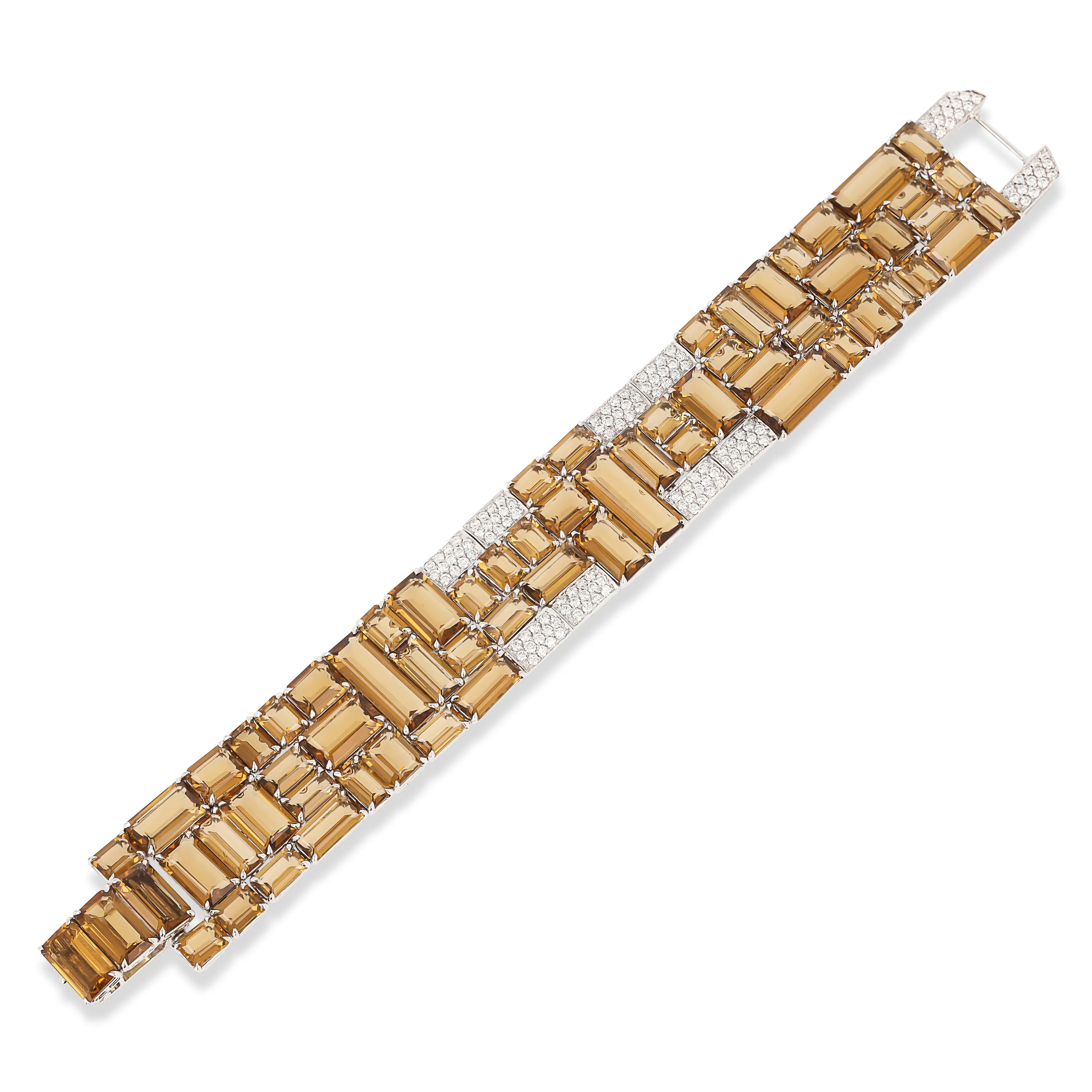 71.69 Carat Citrine and Diamond Bracelet