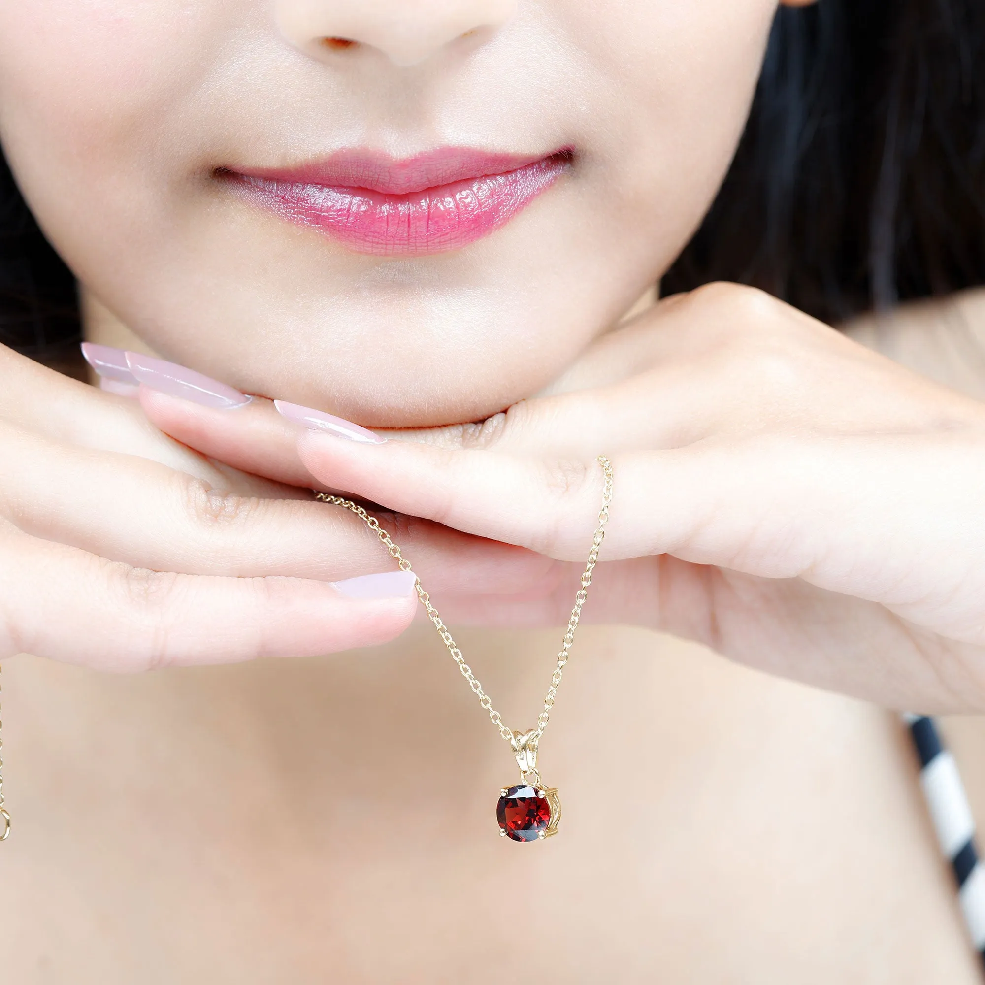 8 MM Round Cut Garnet Solitaire Pendant in Four Prong Setting with Rabbit Ear Bail