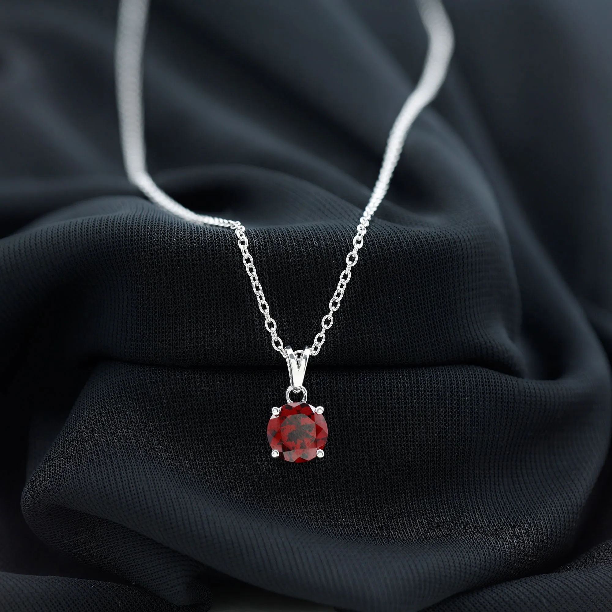 8 MM Round Cut Garnet Solitaire Pendant in Four Prong Setting with Rabbit Ear Bail