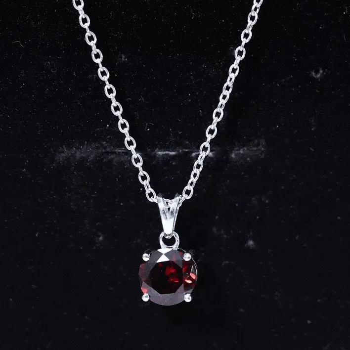 8 MM Round Cut Garnet Solitaire Pendant in Four Prong Setting with Rabbit Ear Bail