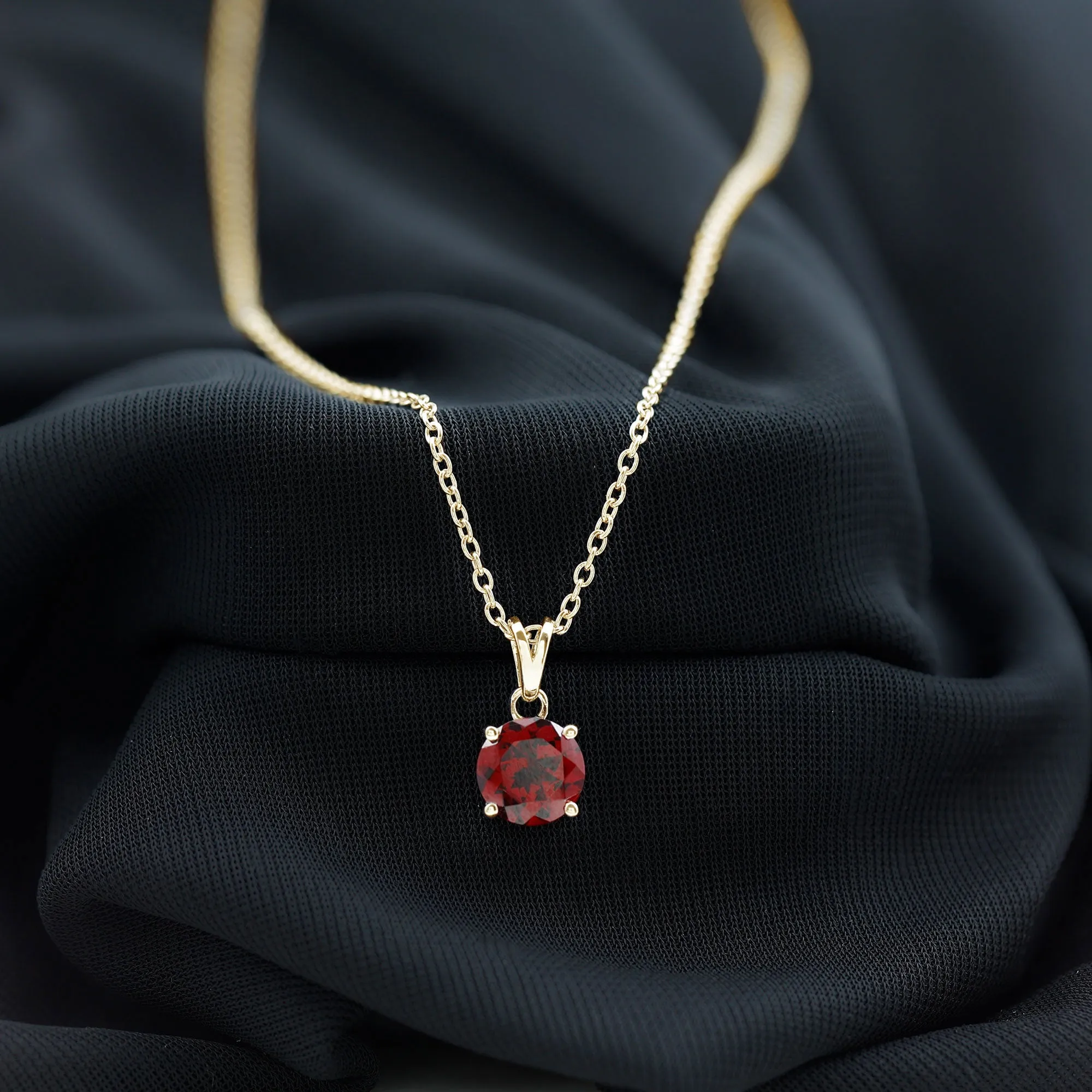 8 MM Round Cut Garnet Solitaire Pendant in Four Prong Setting with Rabbit Ear Bail