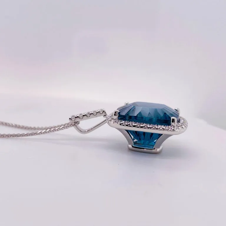 9 Carat Blue Topaz Diamond Halo Necklace