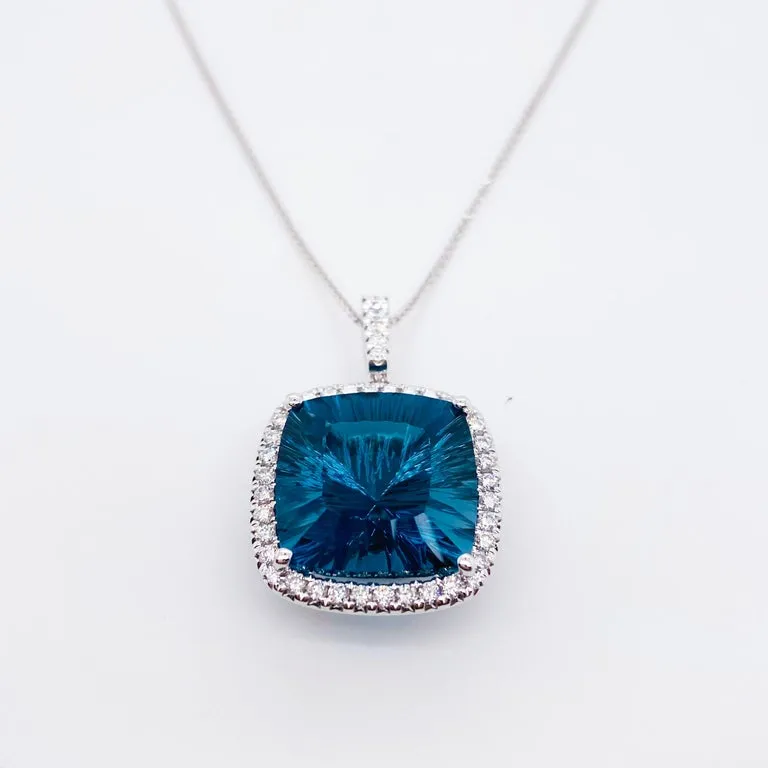 9 Carat Blue Topaz Diamond Halo Necklace