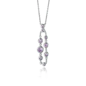 9ct White Gold & Pink Sapphire Loop Pendant Necklace