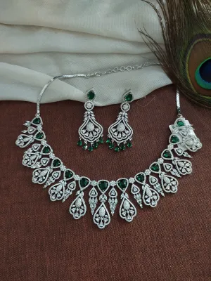 AD & Zircon Necklace Set In Ruby & Green Color