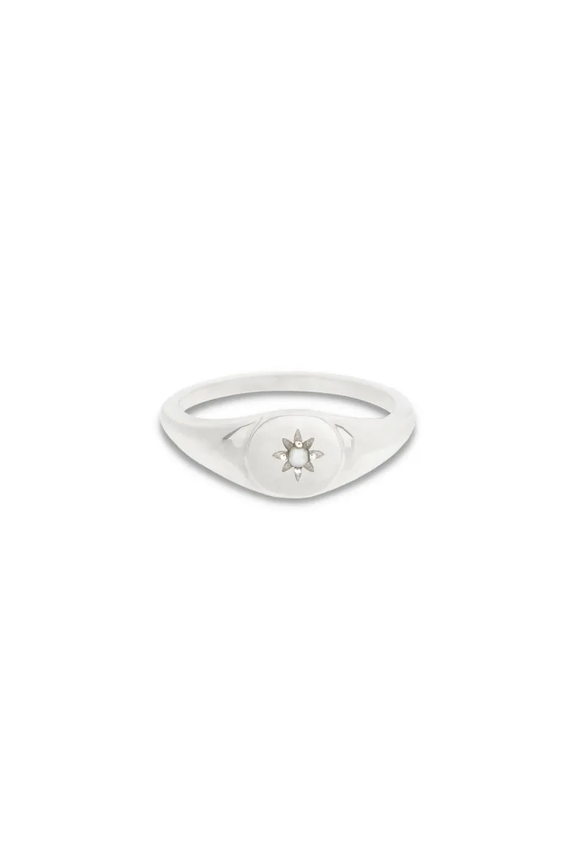 Adult Vintage Pearl Signet Ring - Silver