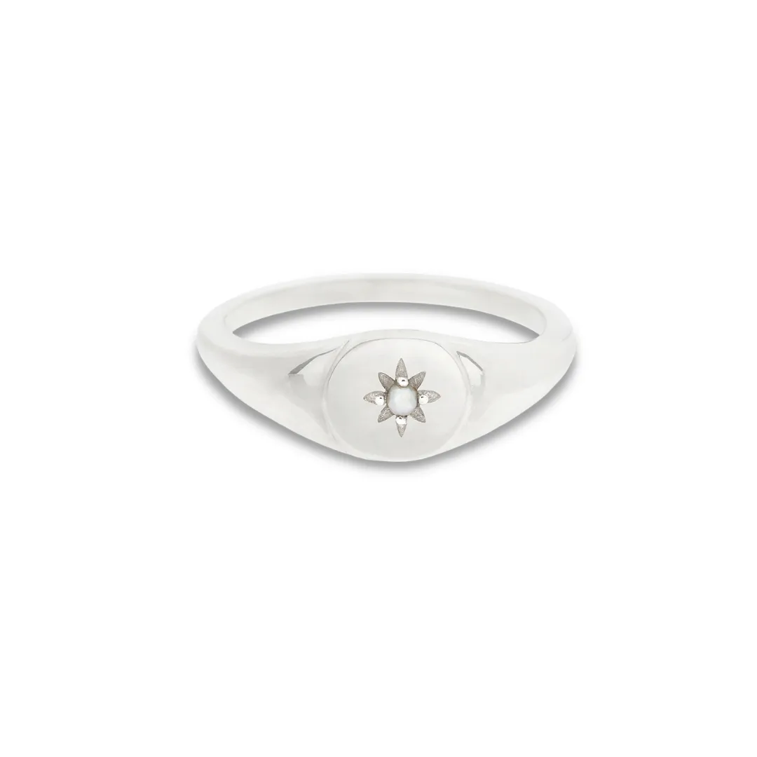Adult Vintage Pearl Signet Ring - Silver