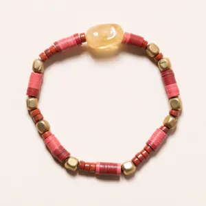 African Brass and Vinyl, Mexican Beads, and Citrine Bloom Bracelet