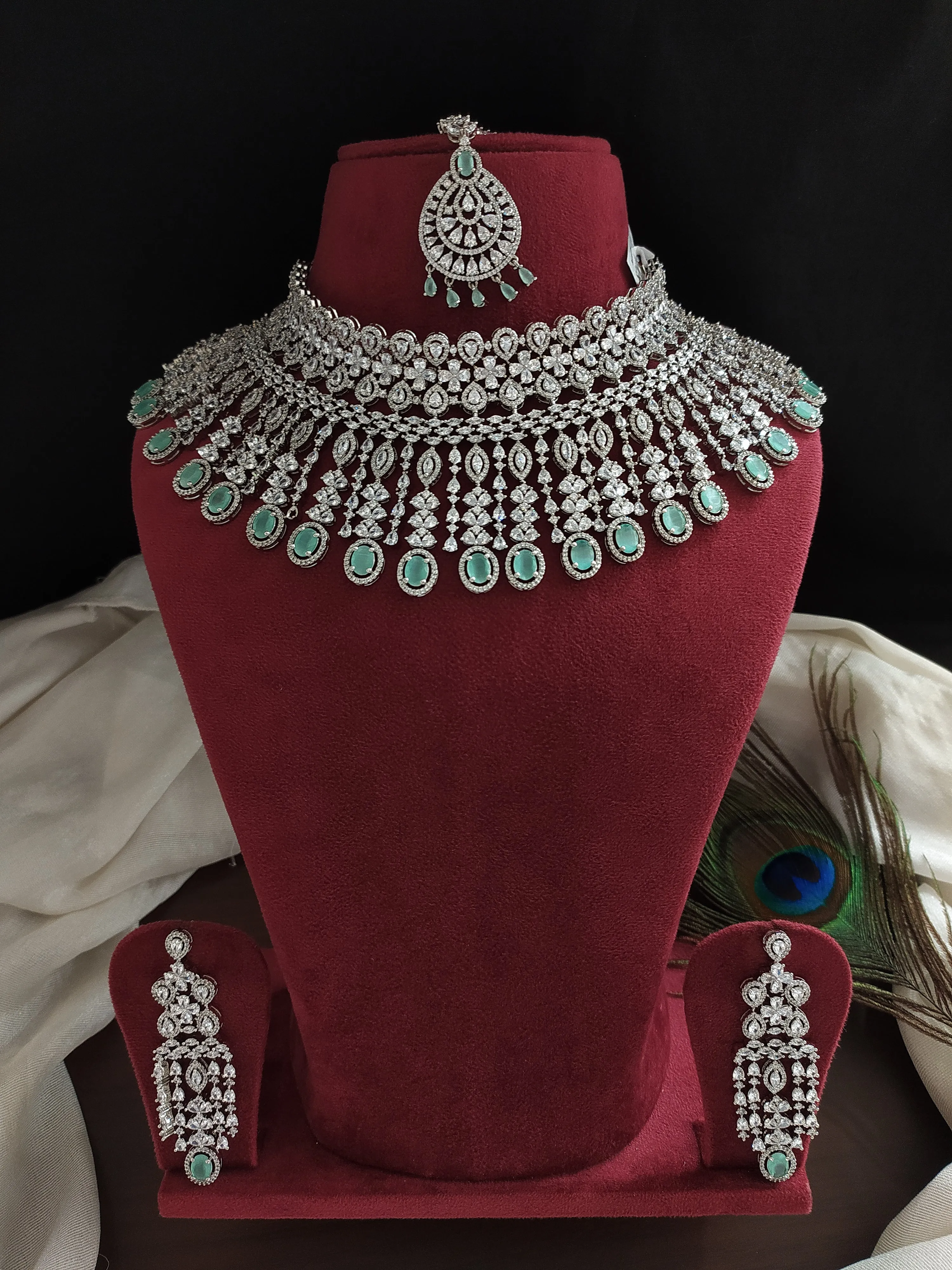 Alluring Heavy Bridal Choker Set in mint color