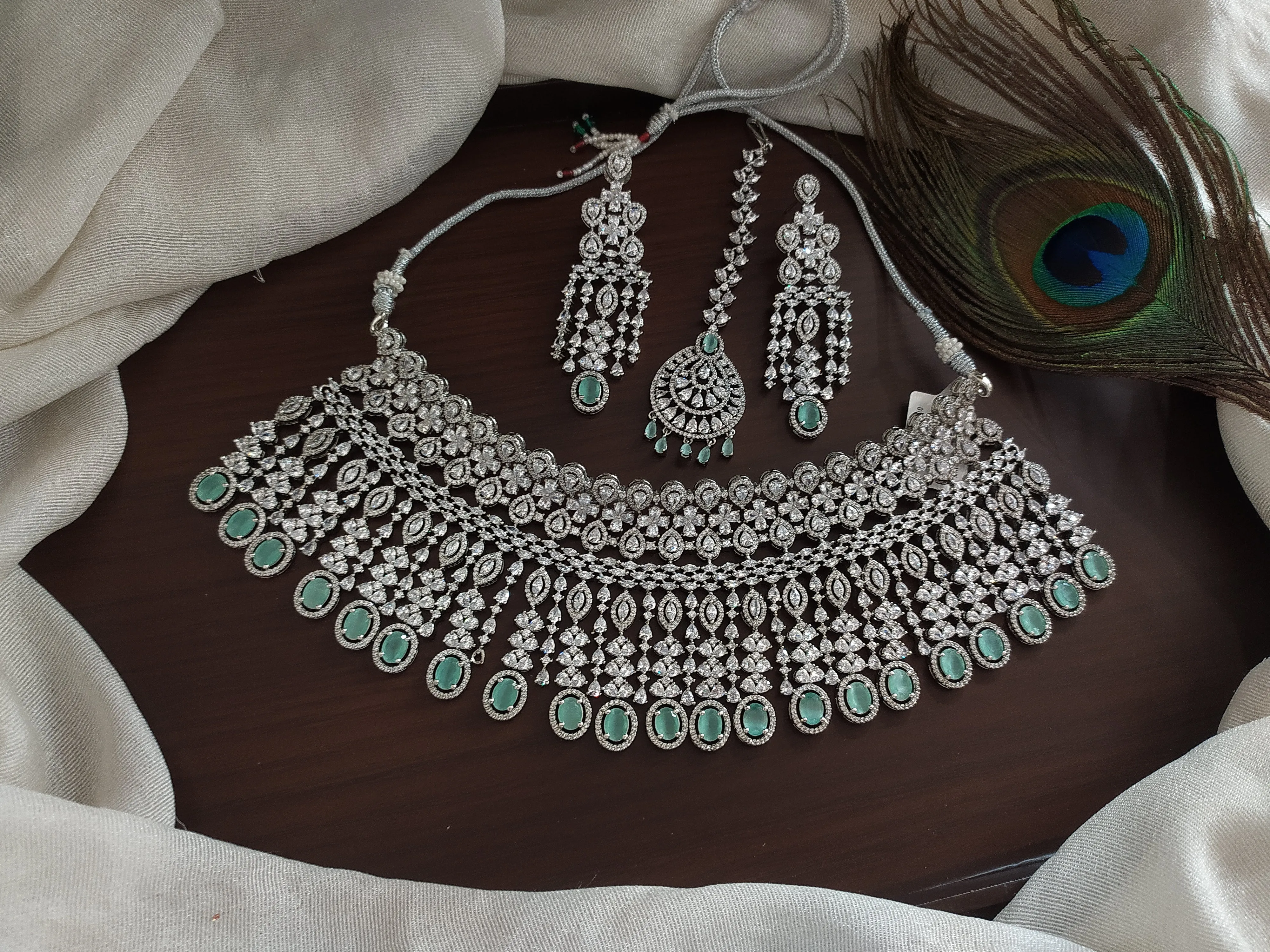 Alluring Heavy Bridal Choker Set in mint color
