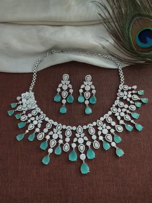 Alluring Silver-plated (Rhodium) Zircon Necklace Set in Trending Colors