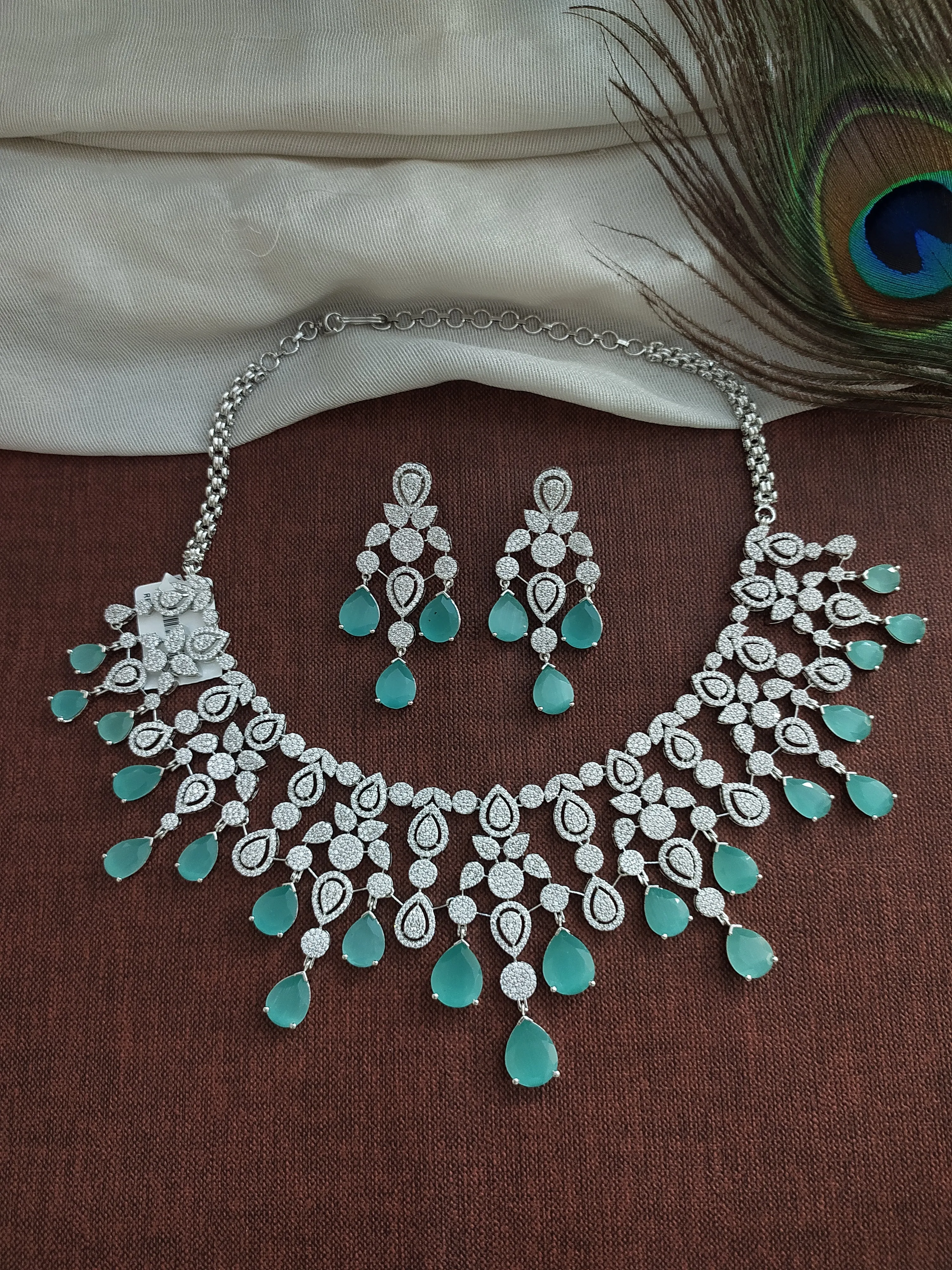 Alluring Silver-plated (Rhodium) Zircon Necklace Set in Trending Colors