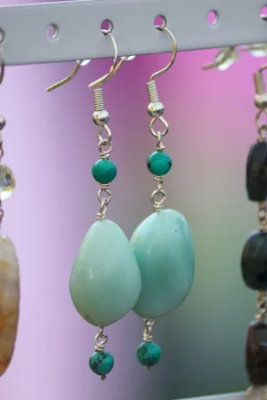 Amazonite & Turquoise Gemstone Sterling Silver Dangly Earrings