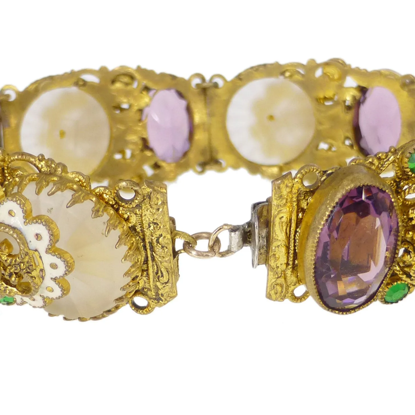 Antique Czechoslovakian Camphor Purple Glass Filigree Bracelet