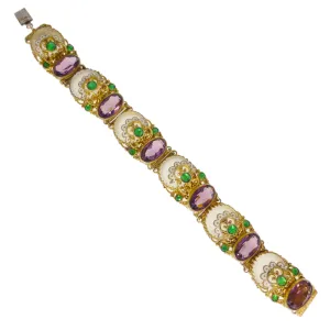 Antique Czechoslovakian Camphor Purple Glass Filigree Bracelet