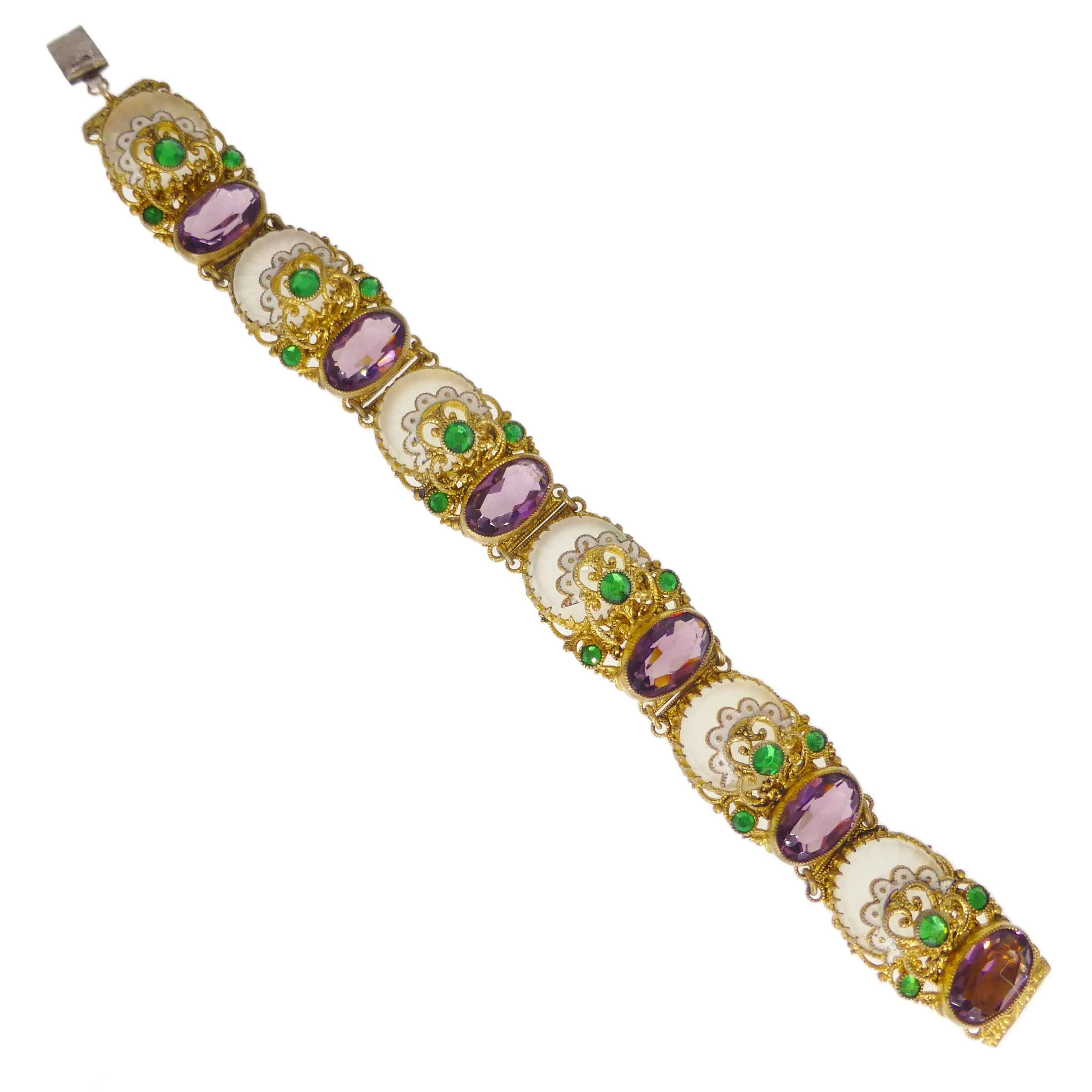 Antique Czechoslovakian Camphor Purple Glass Filigree Bracelet