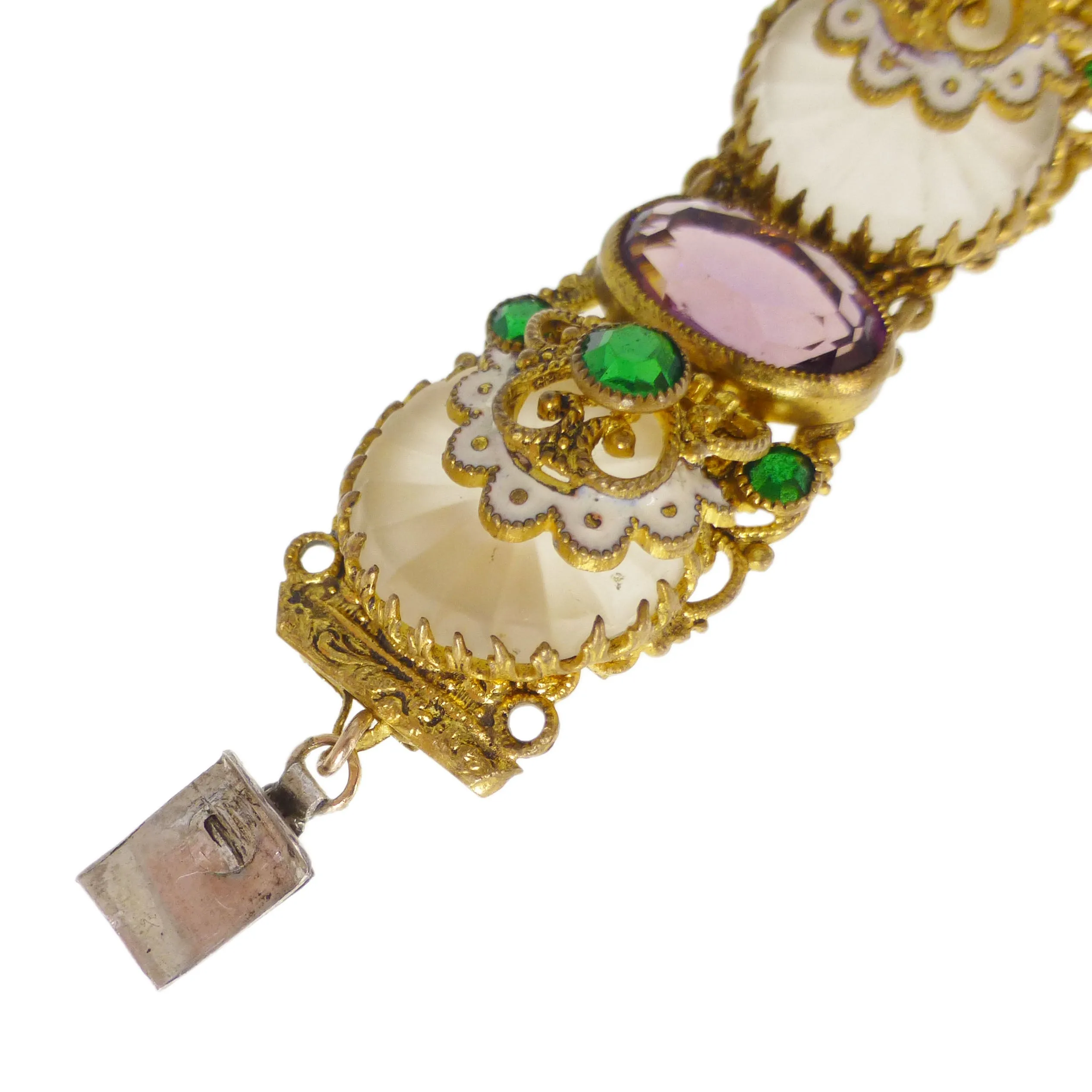 Antique Czechoslovakian Camphor Purple Glass Filigree Bracelet